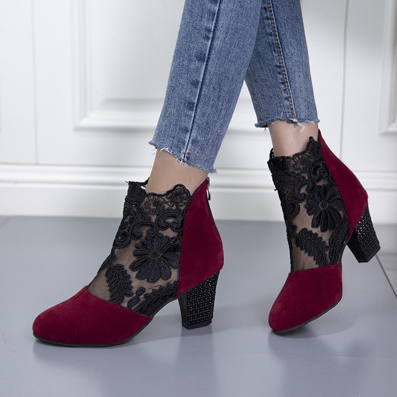Women's Filigree Lace Heeled Sandal - Architectural Cutout Mesh Stilettos with Cushion & Extended Sizes (US 4-11)