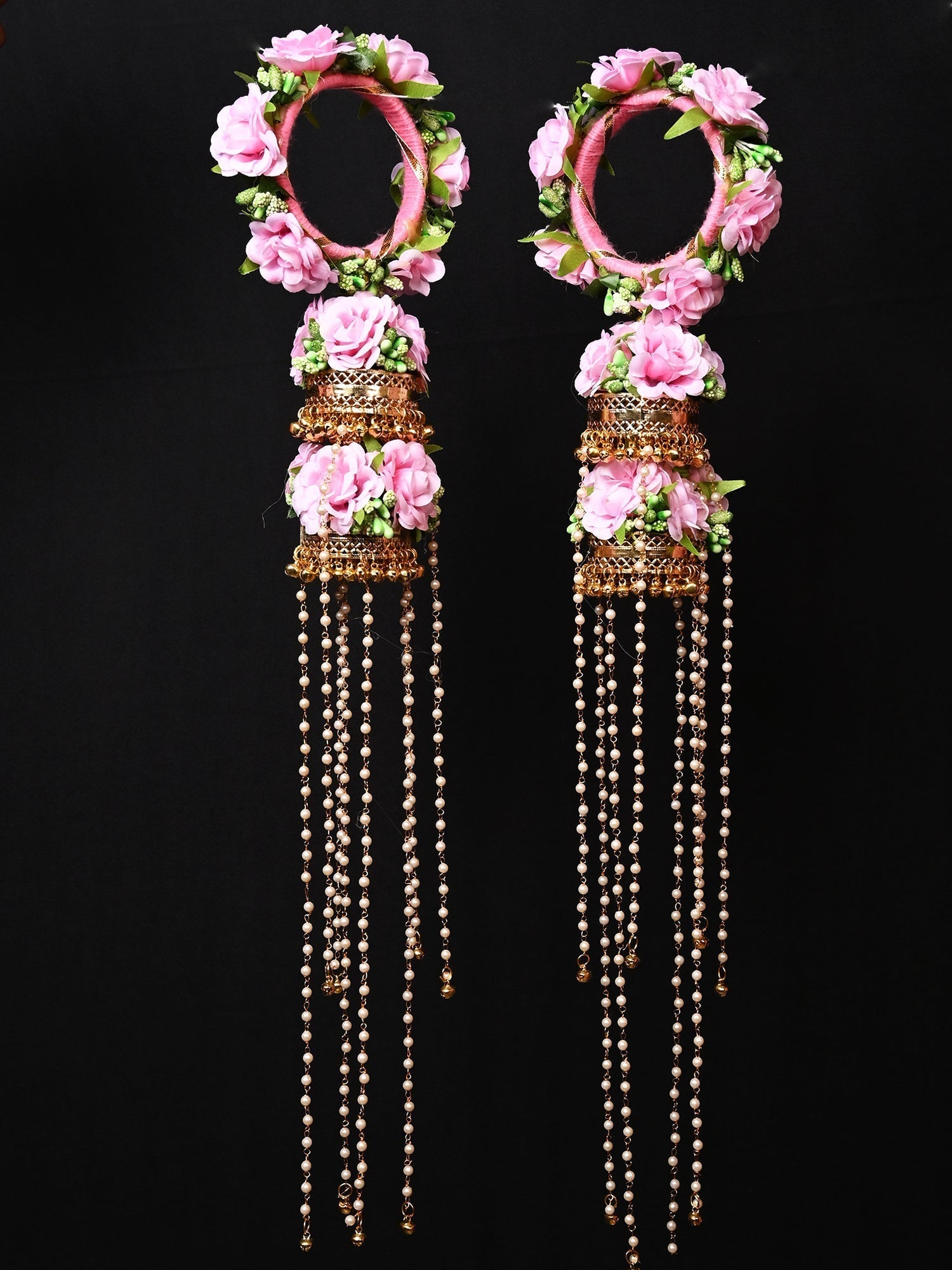 Swara Baby Pink Floral With Pearl Hanging Kalire - qivii