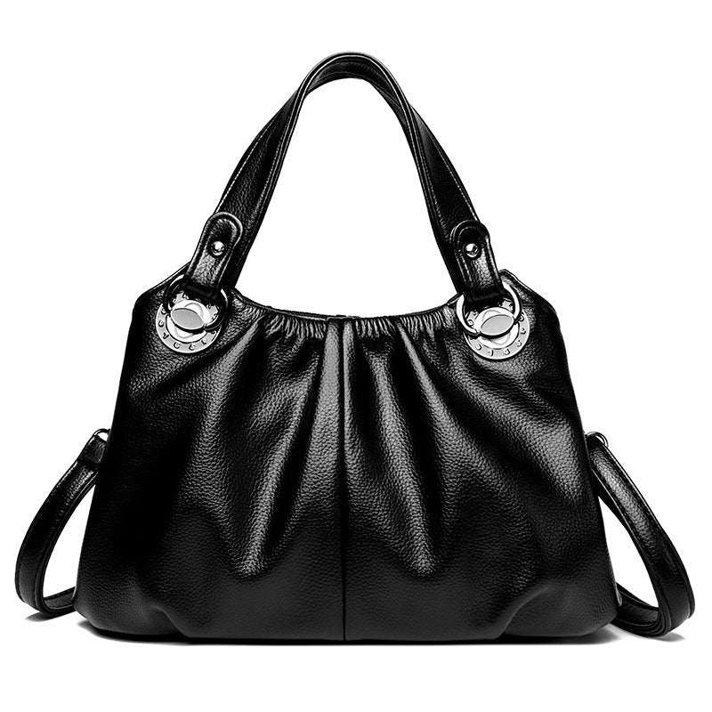 Women's Genuine Leather Crinkled Tote Bag – Minimalist 3-in-1 Purse (Handheld/Shoulder/Crossbody) for Work to Weekend