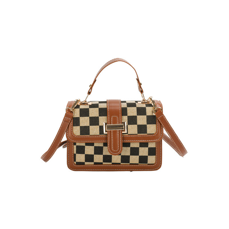 Women’s Stylish Houndstooth Checkered Crossbody Bag - Compact Square Shoulder Bag for Everyday Use