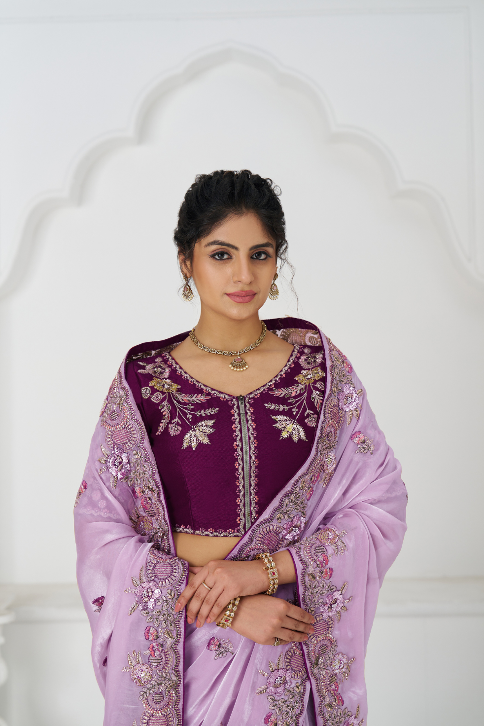 Mauve Color Saree In Zari & Sequin Work On Luxurious Fendi Fabric - qivii