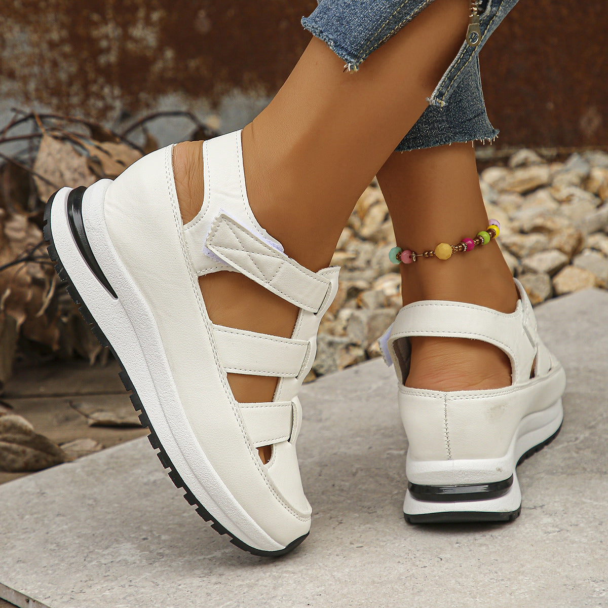 Women's Plus Size Hollow-Out Casual Sandals – Versatile Thin Platform with Height-Boosting Thick Sole