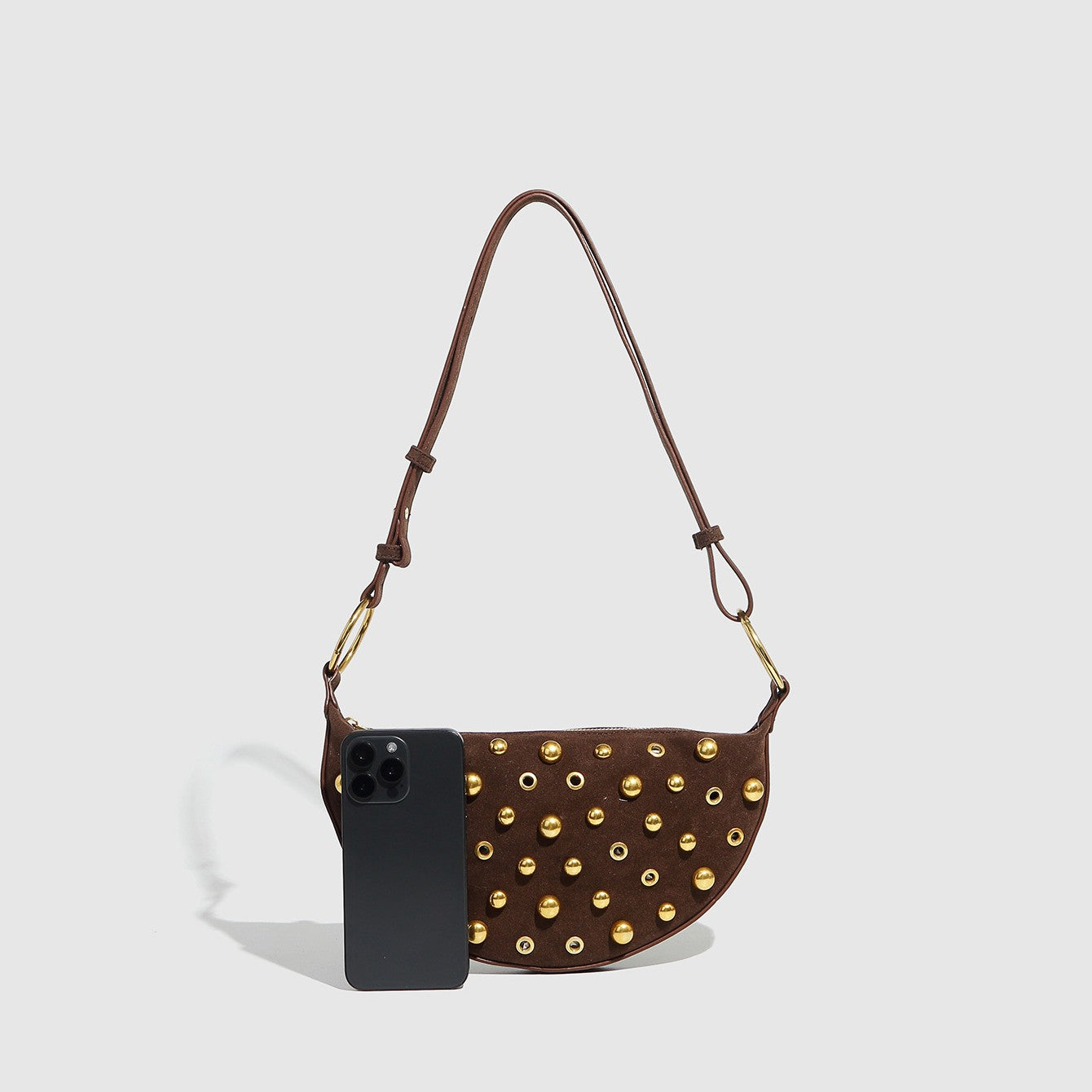 Women's Rebel Rivet Underarm Bag - Punk-Edge Mushroom Stud Shoulder Crossbody with Detachable Strap & Distressed Texture