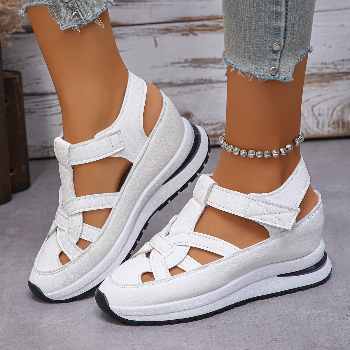 Women's Plus Size Comfort Chunky Gladiator Sandals - Wide Fit Adjustable Roman Style with Airflow Holes