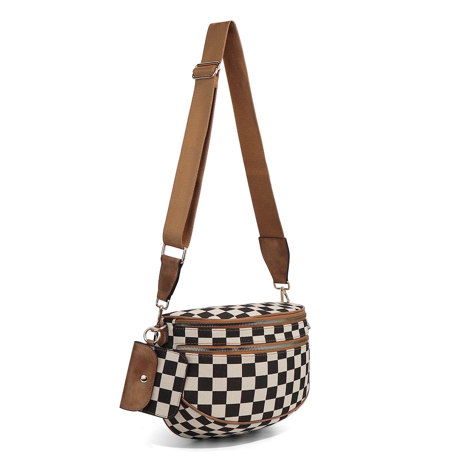 Ounamei Checkered Crossbody Bum Bag for Women Large Capacity Belt Bag for Moms & Everyday Travel