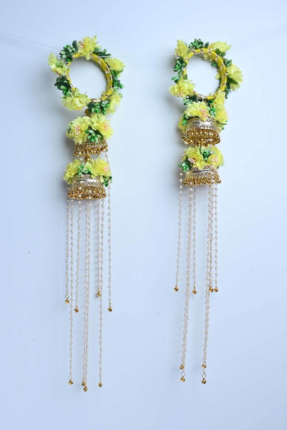 Yashwani Yellow Floral With Pearl Hanging Kalire - qivii