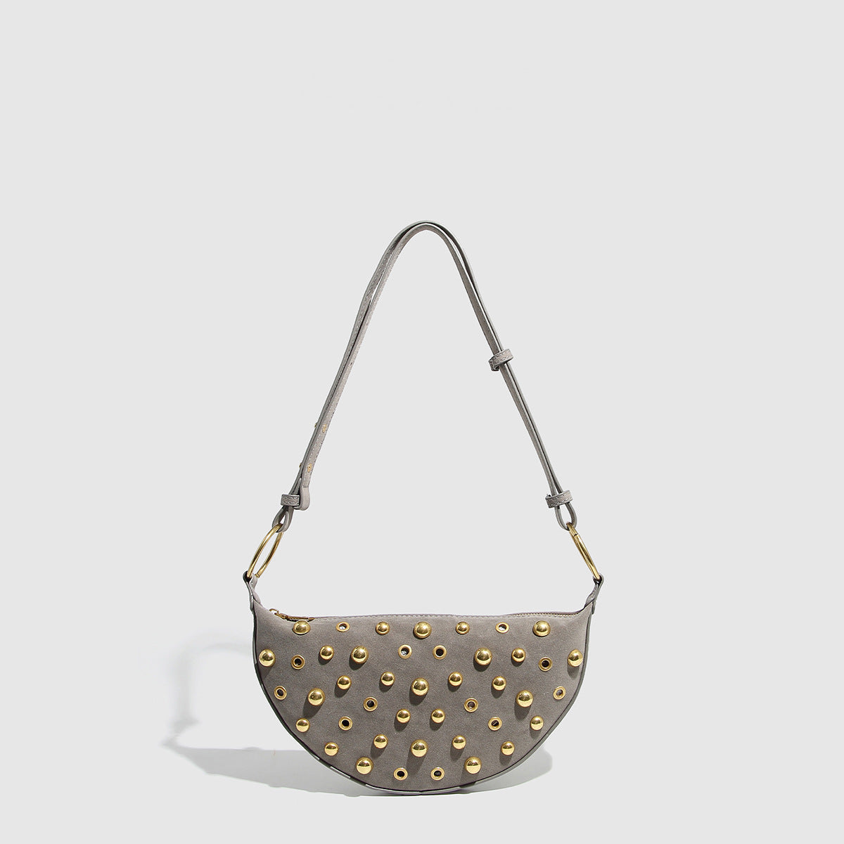 Women's Rebel Rivet Underarm Bag - Punk-Edge Mushroom Stud Shoulder Crossbody with Detachable Strap & Distressed Texture