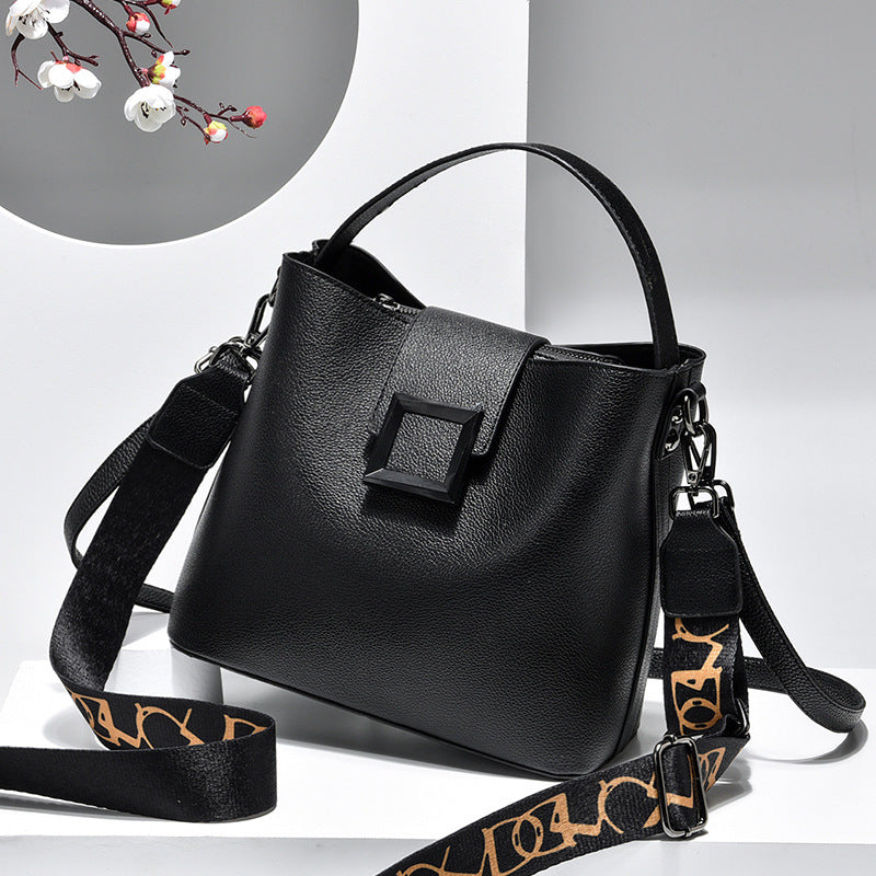 Women’s Signature-Buckle Square Bucket Bag - Premium Convertible Shoulder & Crossbody with Architectural Silhouette & Elevated Minimalism