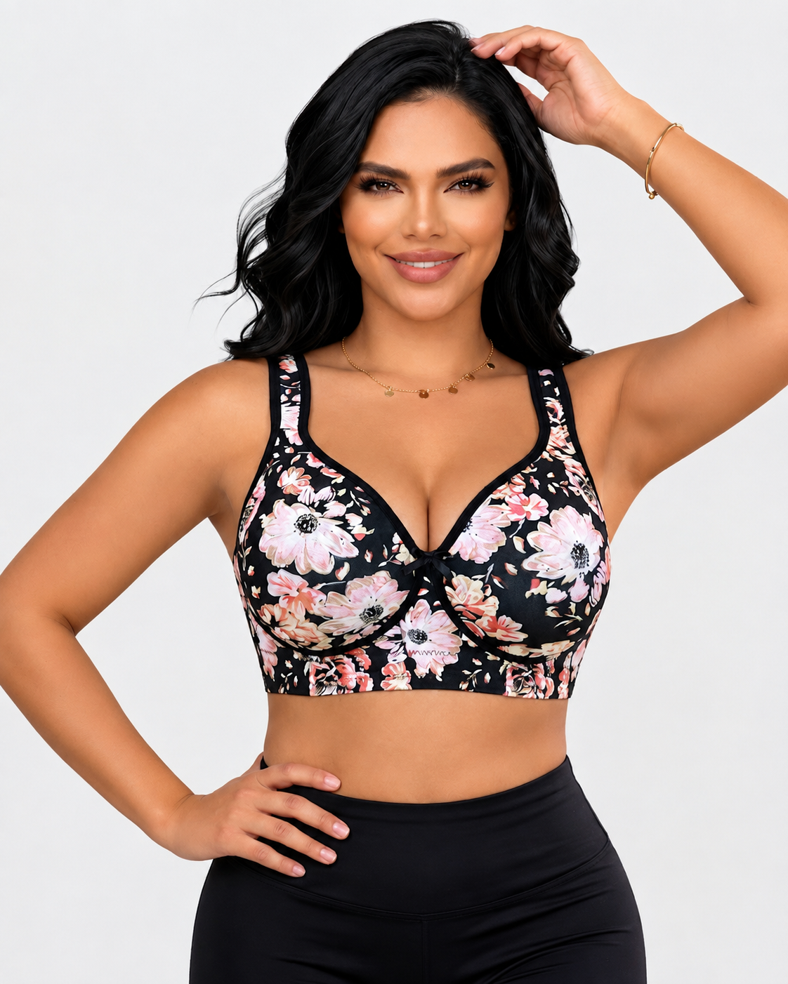 Floral Print Adjustable Strap Plus Size Support Shapewear Bra