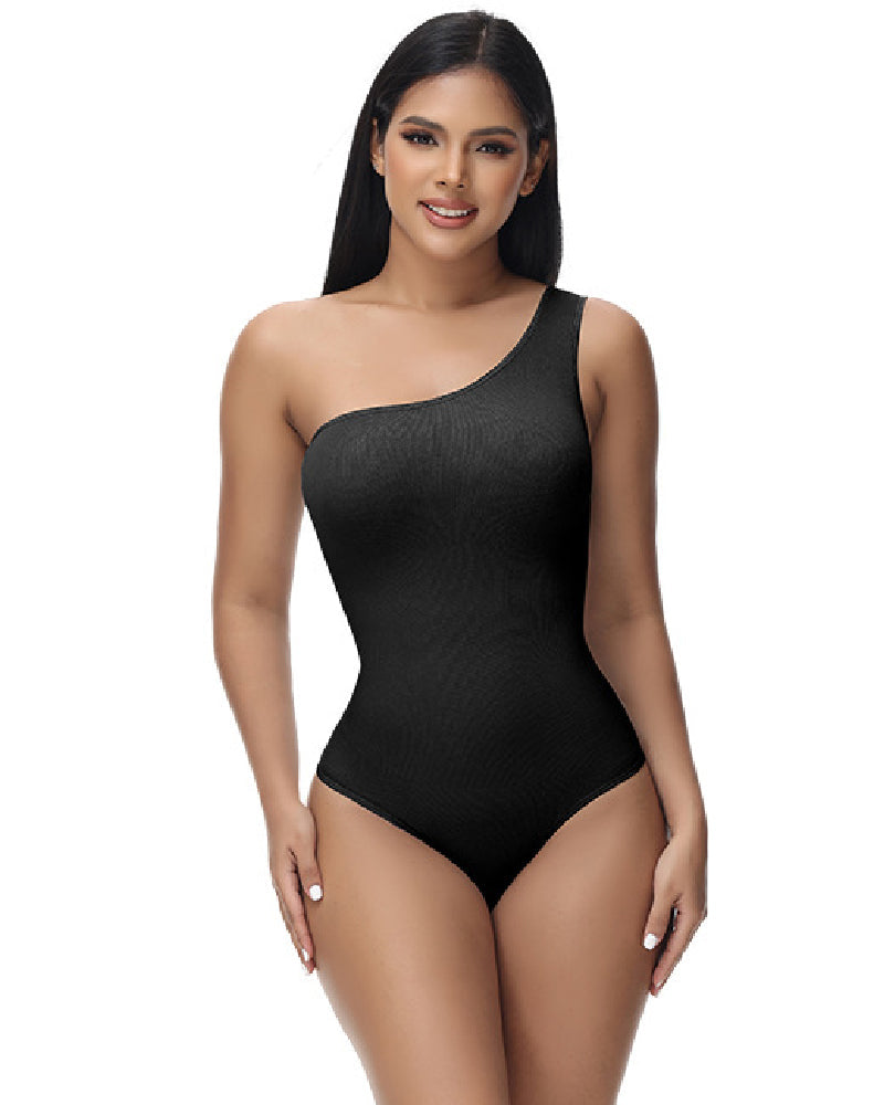 Shapshe® Sexy Ribbed One Shoulder Sleeveless Tank Top Tight Stretch Bodysuit - By Qivii