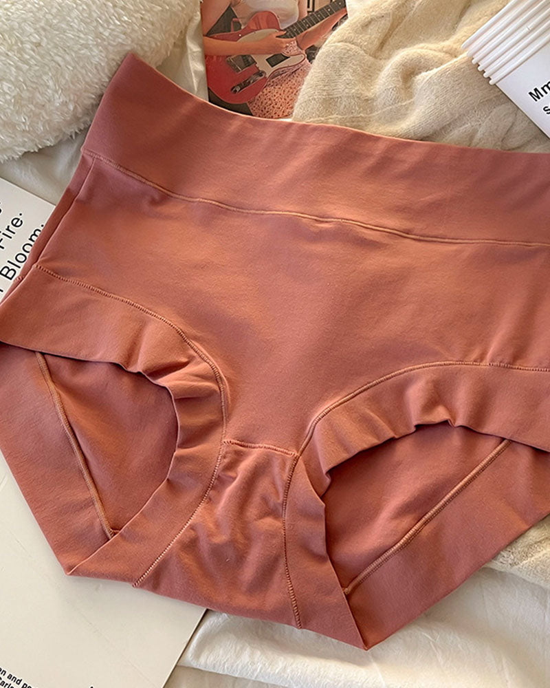 Women's Long Staple Cotton Solid Briefs High Waist Tummy Control Underwear - By Qivii