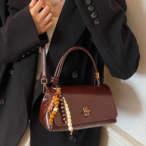 Women’s Lumière Mini Flap Bag – Glossy Waxed PU Leather, Metallic Lock Chain Shoulder & Crossbody Bag