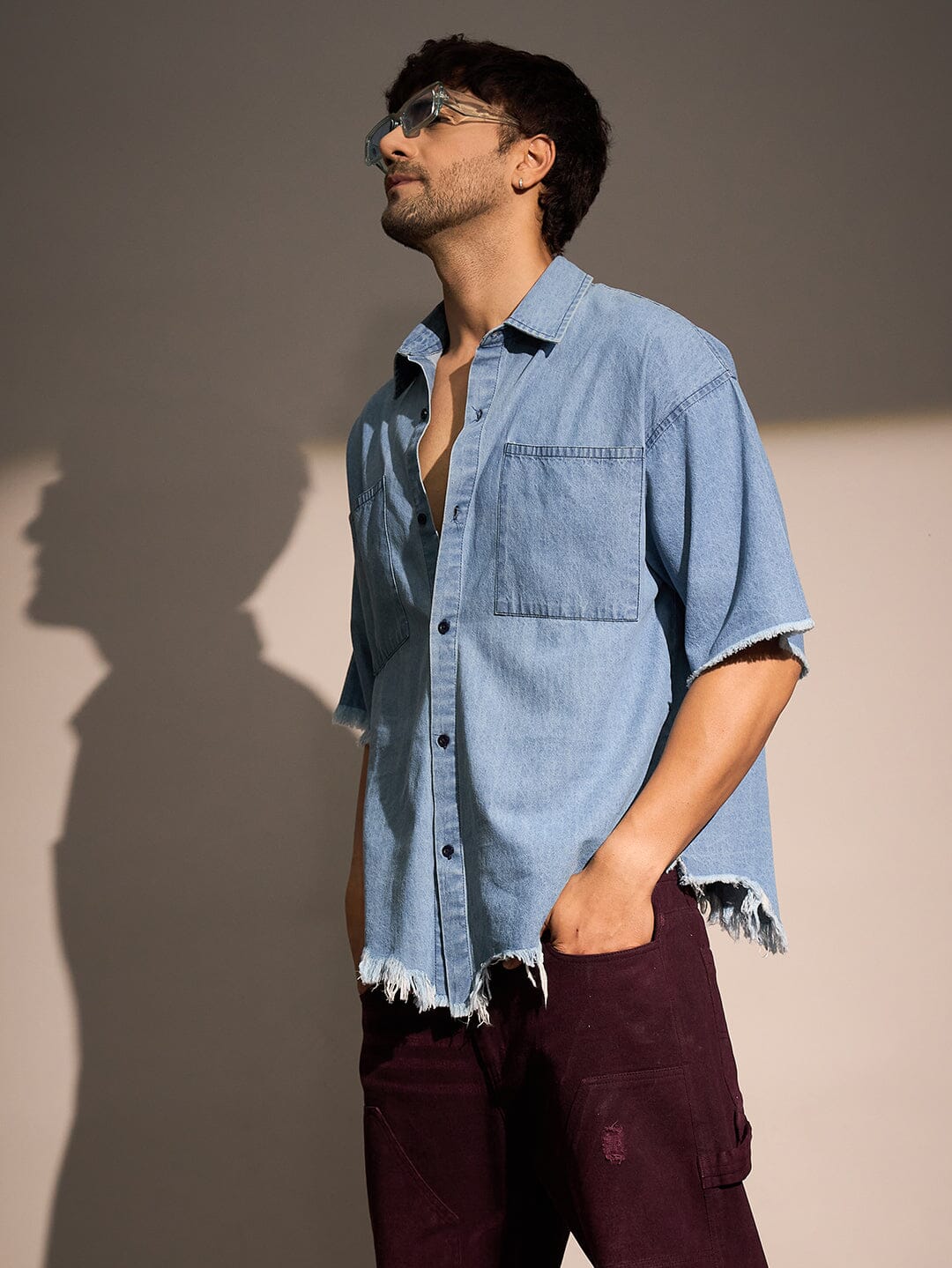 Ice Damaged Hem Short Sleeve Oversized Shirt