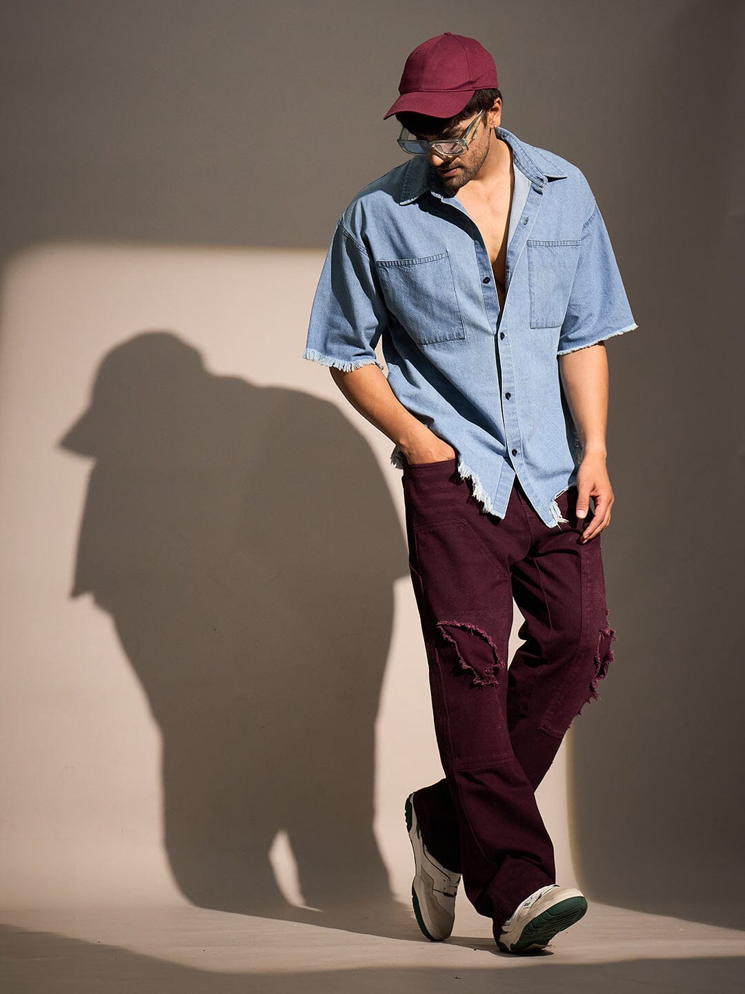 Ice Damaged Hem Short Sleeve Oversized Shirt