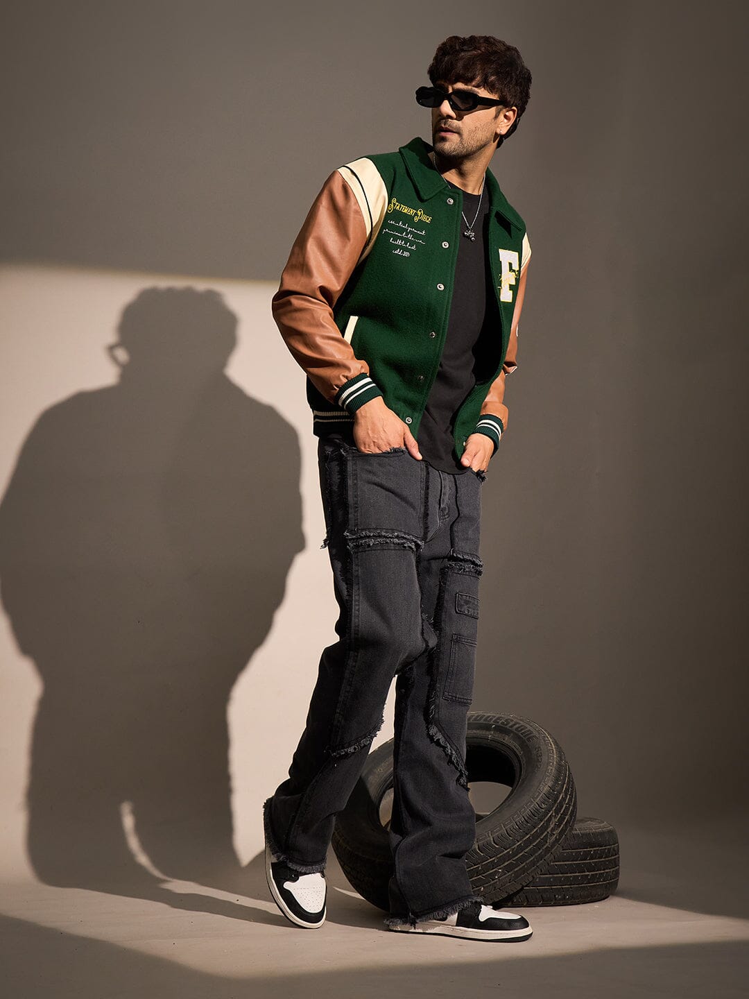 Green Statement Woollen Varsity Jacket