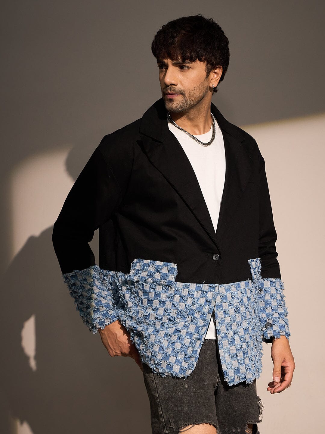 Black & Denim Oversized Blazer