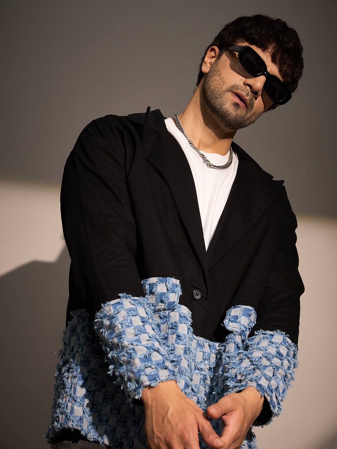 Black & Denim Oversized Blazer