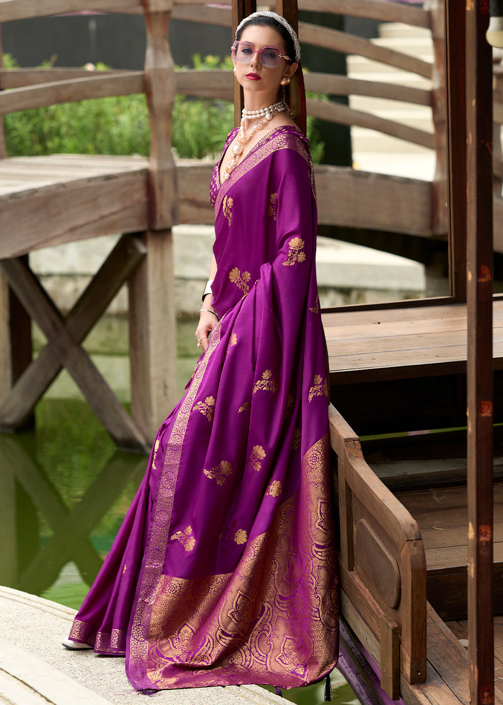Lollipop Purple Zari Woven Satin Silk Saree - qivii