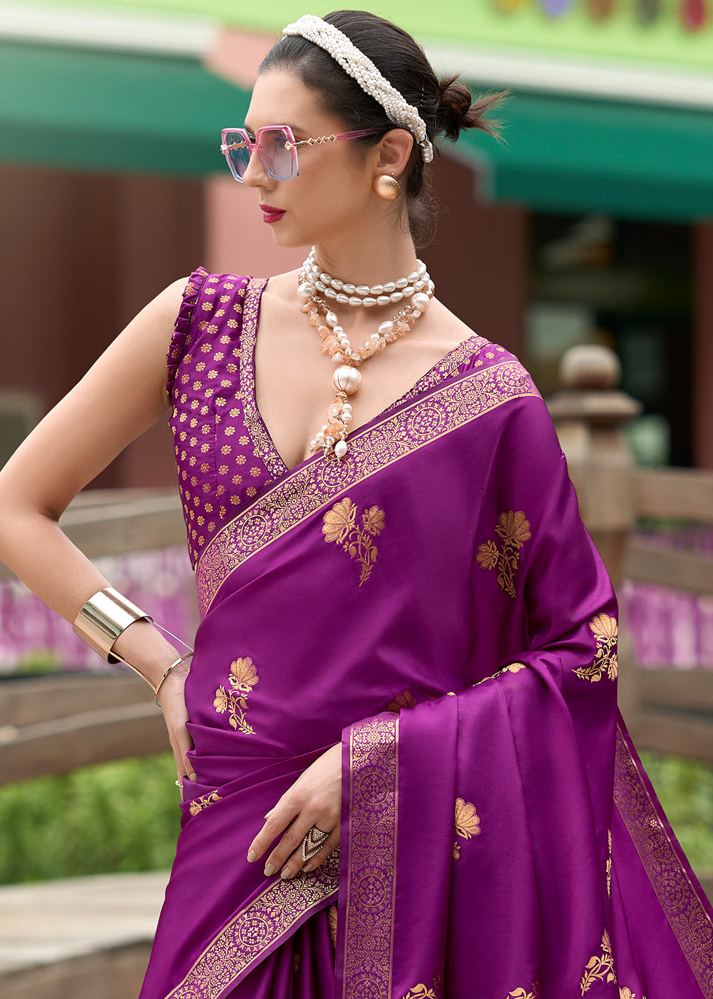Lollipop Purple Zari Woven Satin Silk Saree - qivii