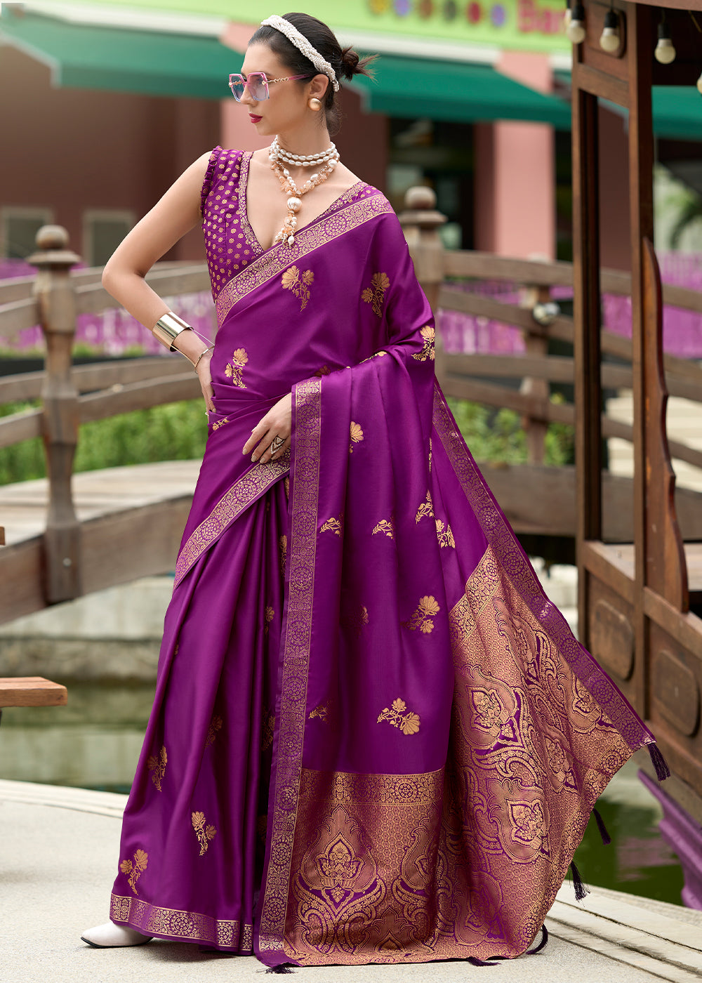 Lollipop Purple Zari Woven Satin Silk Saree - qivii
