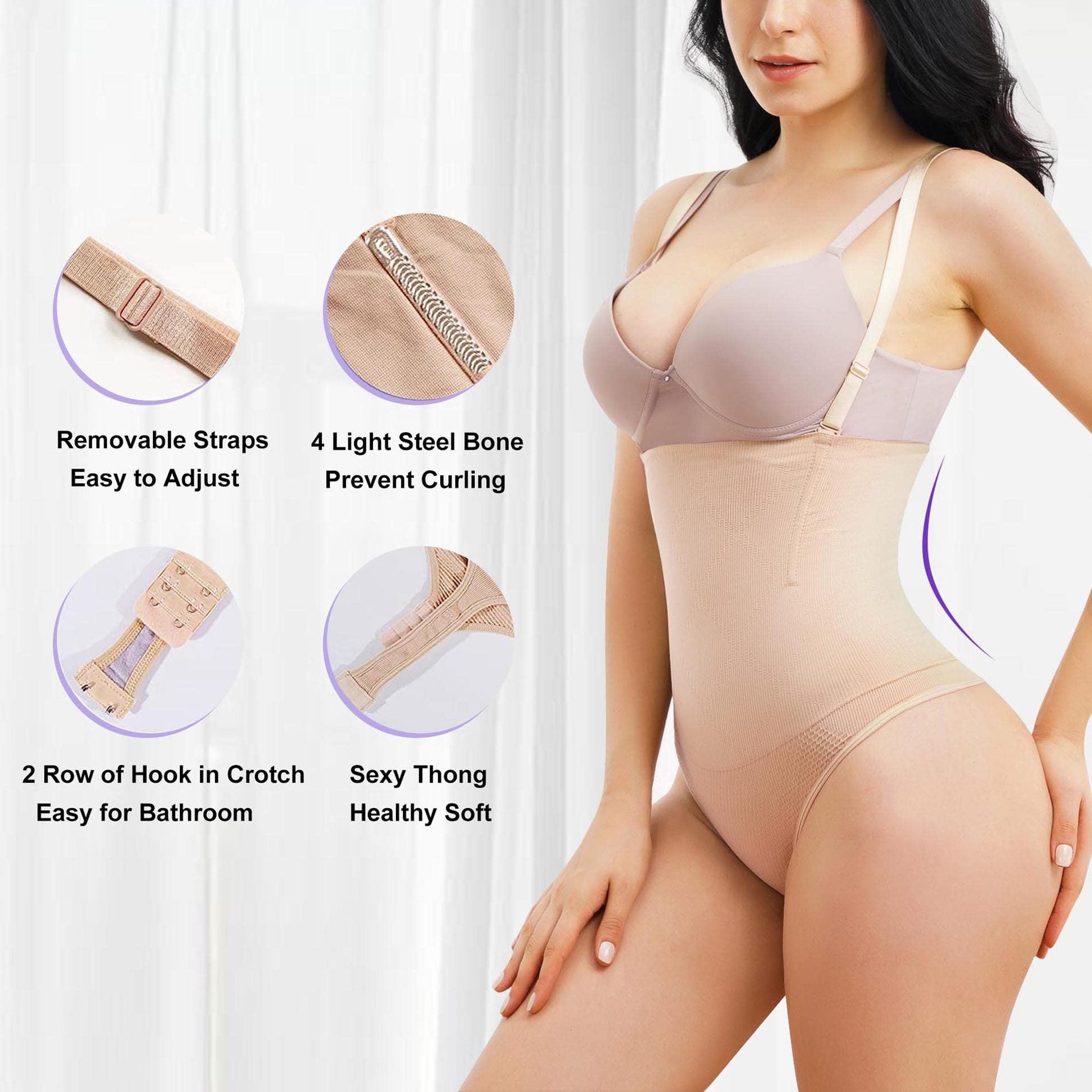 Women's Seamless Invisible Tummy Control Body Shaper Thong Corset Open Bust Shapewear - By Qivii