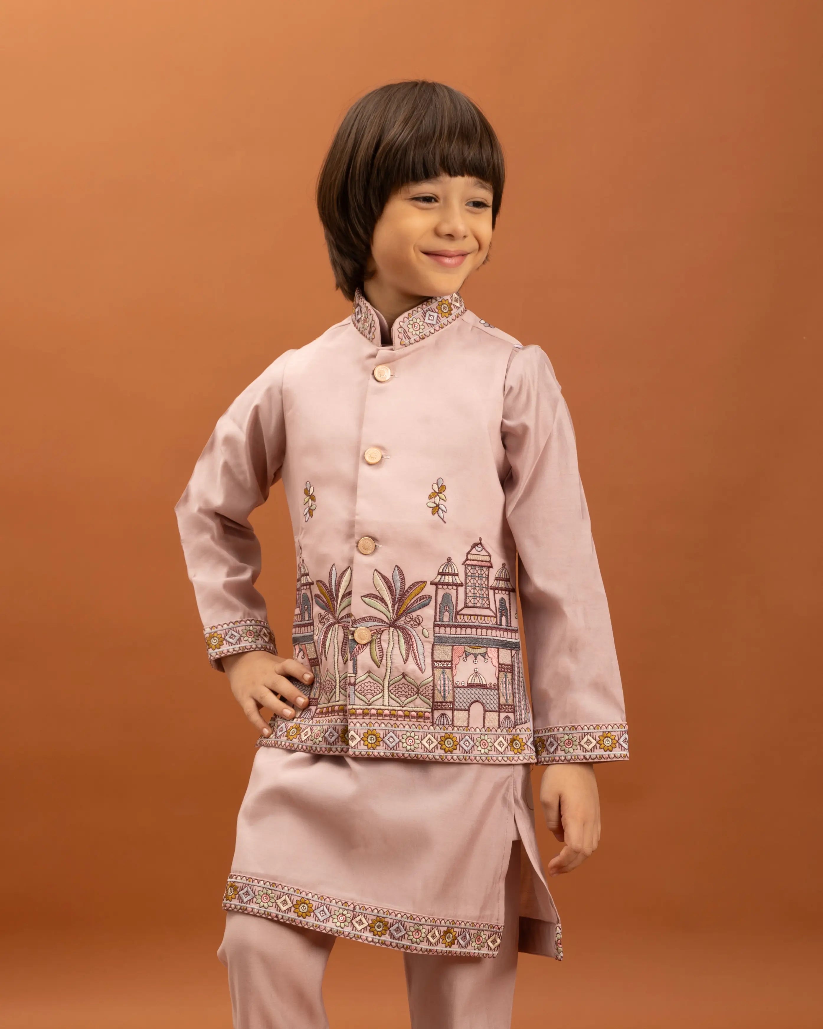 Pink Kurta Set With Thread Sequins Embroidery Work Koti
