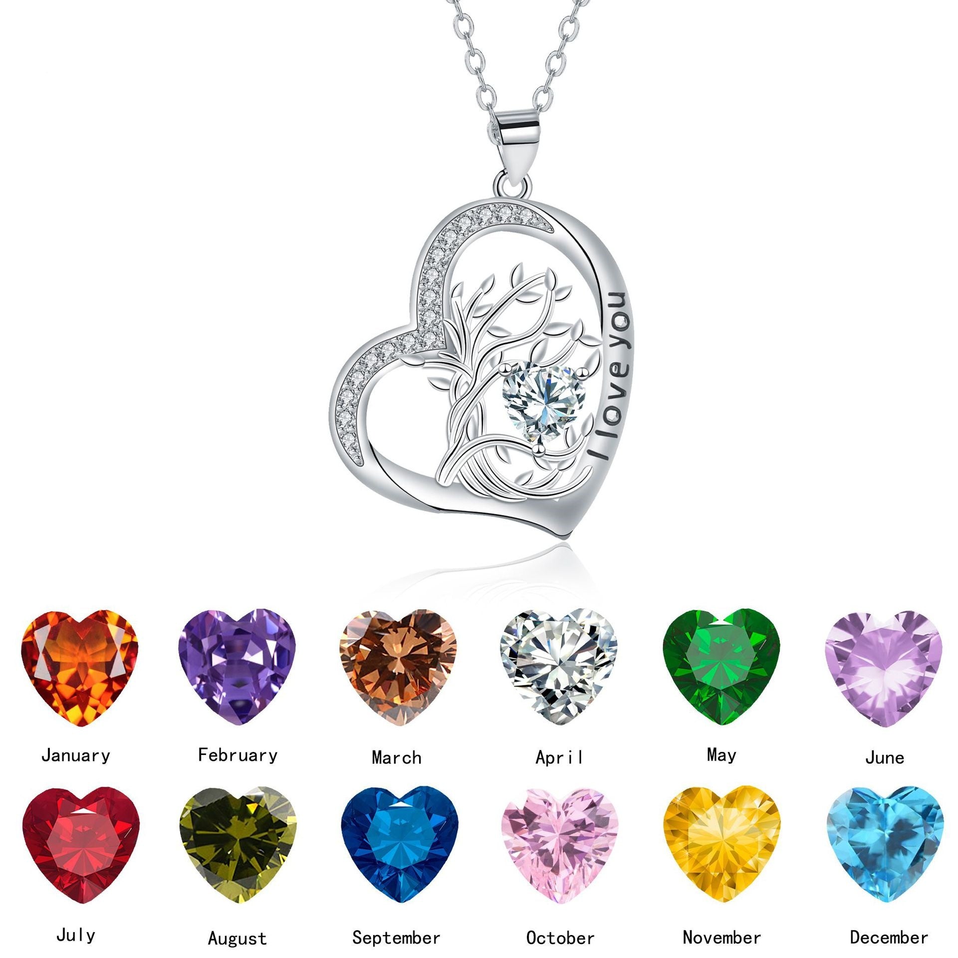 Birthstone Tree Of Life Heart Necklace