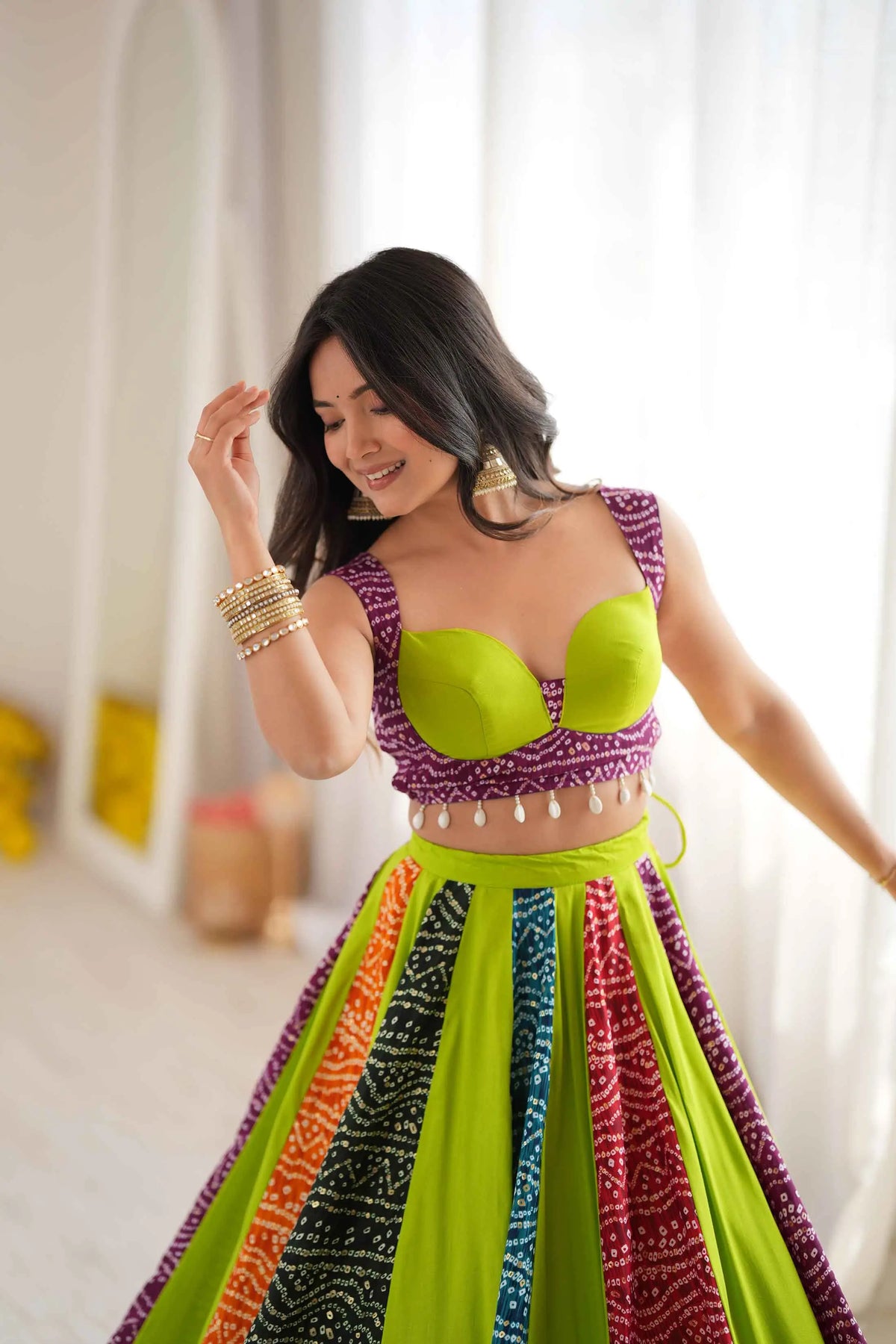 6 Meter Flair | Multicolor Navratri Lehenga With Digital Print & Kali Work