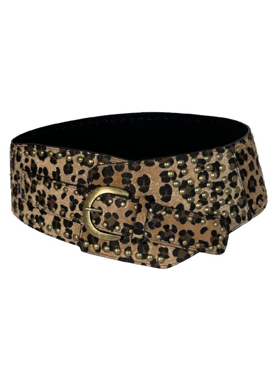 Retro Leopard Print Rivet All-match Waist Belt - By Qivii