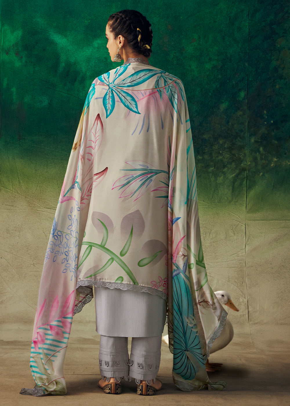 Shades Of Purple Digital Printed Muslin Salwar Suit with Light Embroidery work - qivii