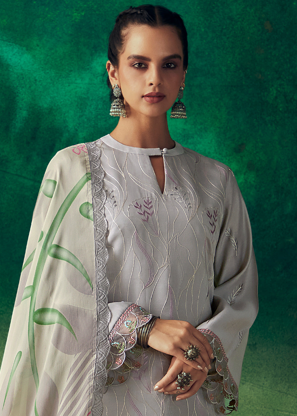 Shades Of Purple Digital Printed Muslin Salwar Suit with Light Embroidery work - qivii