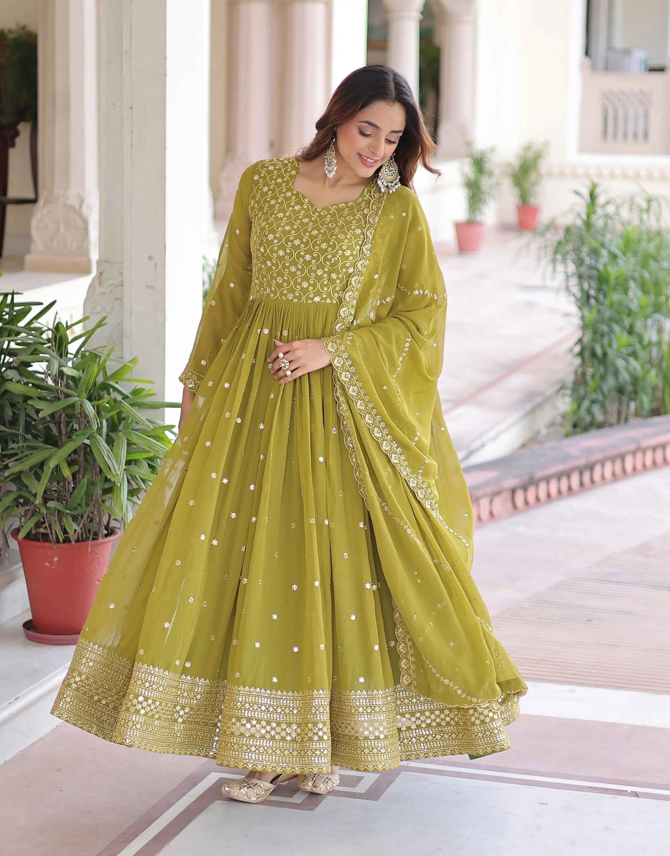 Luxor Gold Sequins Embroidery Work Gown