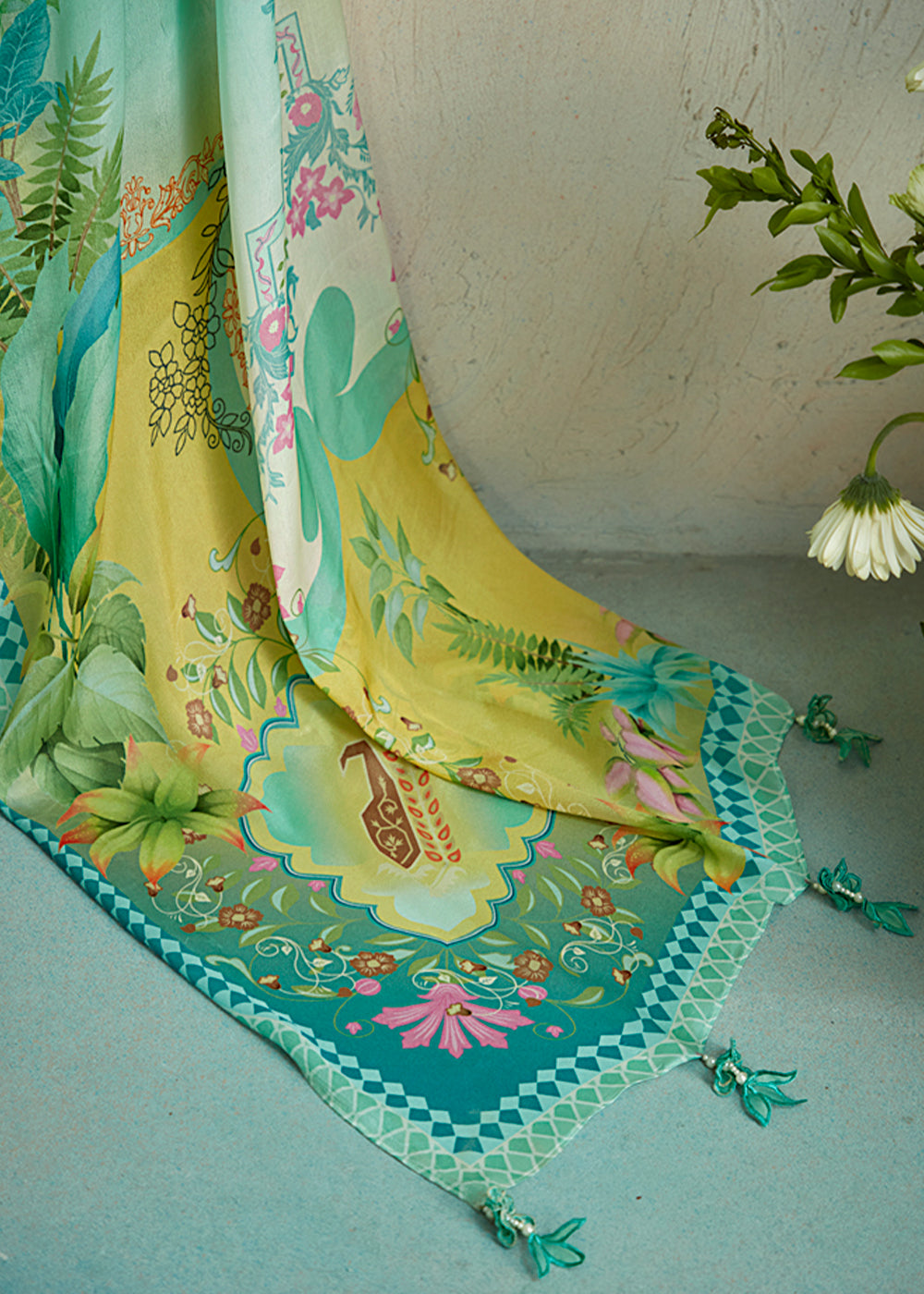 Light Cyan Blue Muslin Salwar Suit with Embroidery work - qivii