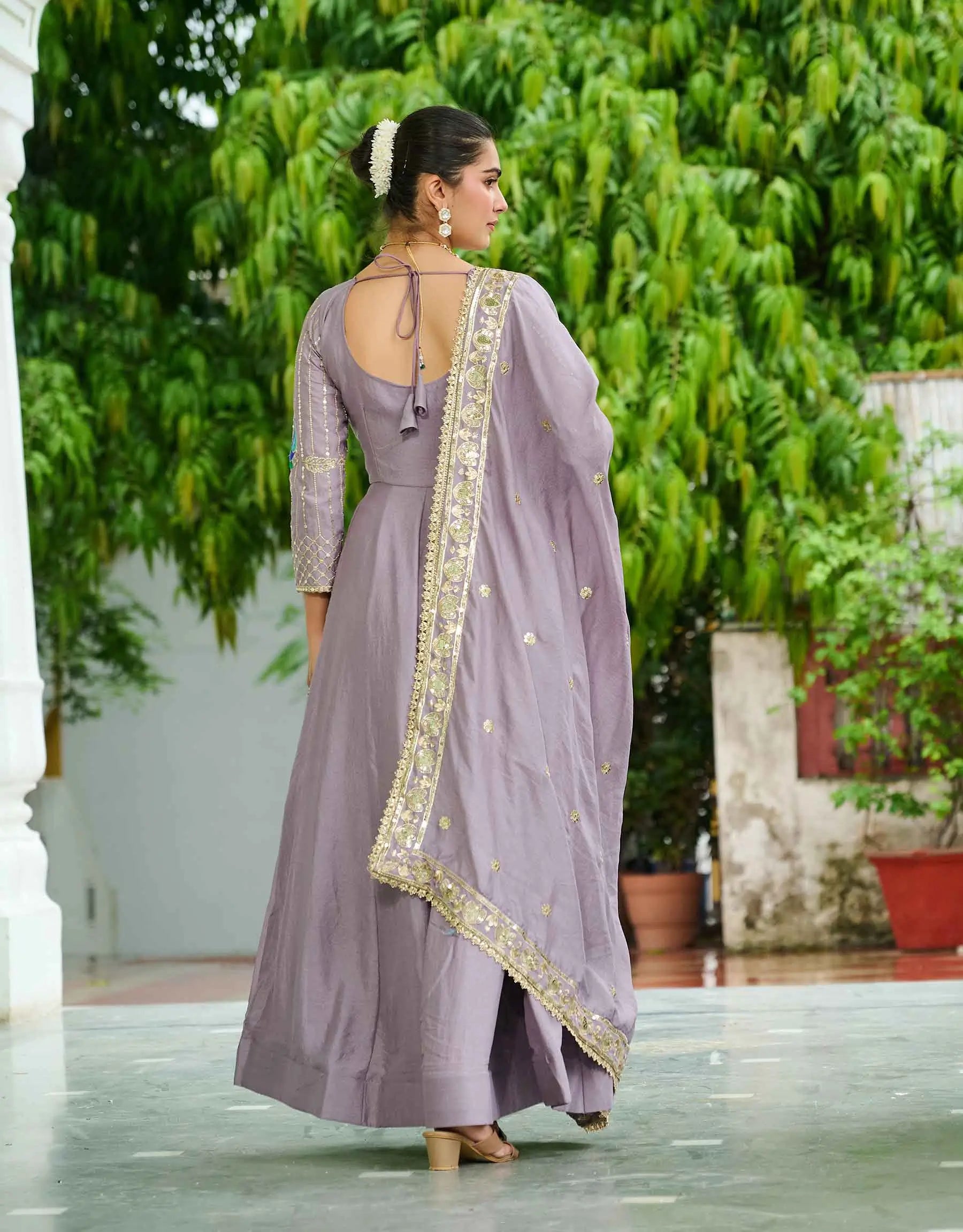 Onion Sequins Embroidery Work Silk Gown