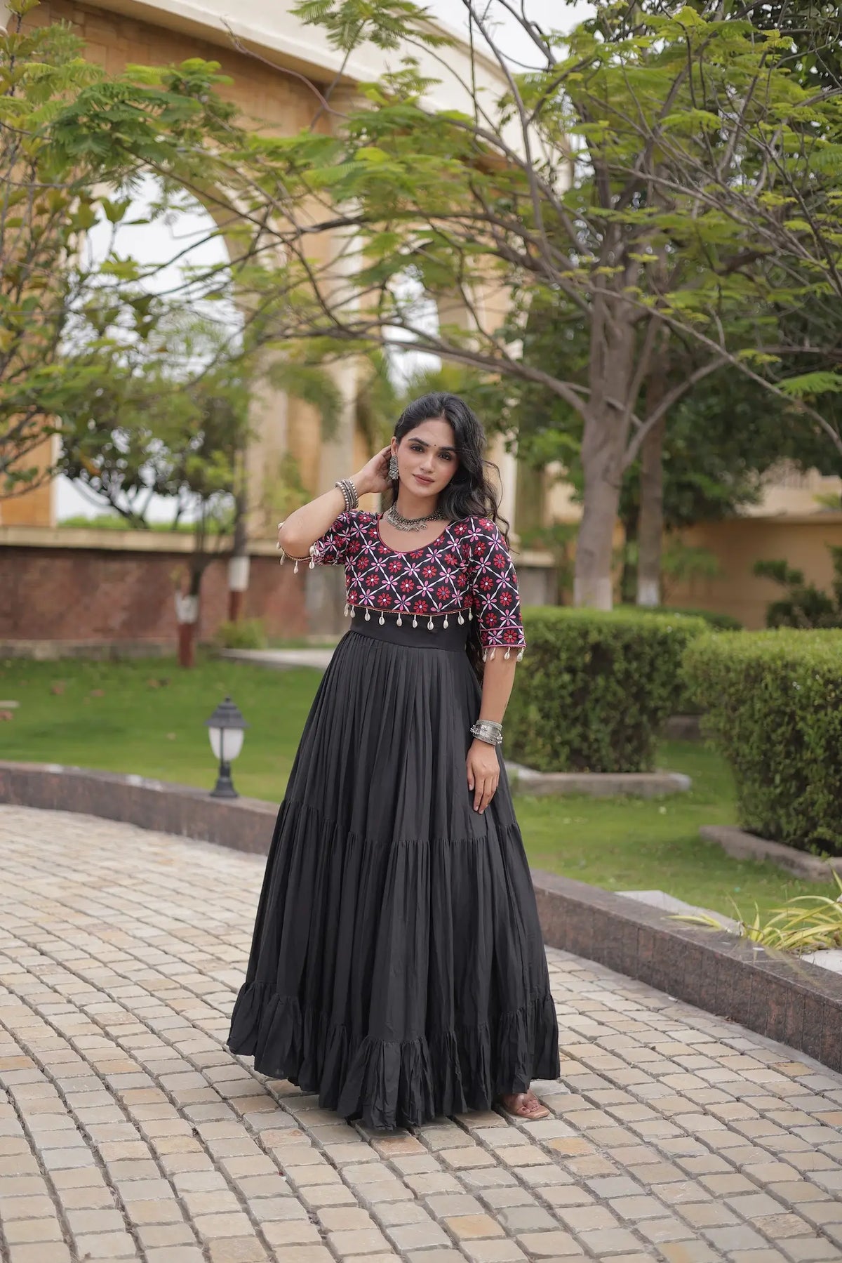 Black Embroidery Work Navratri Gown