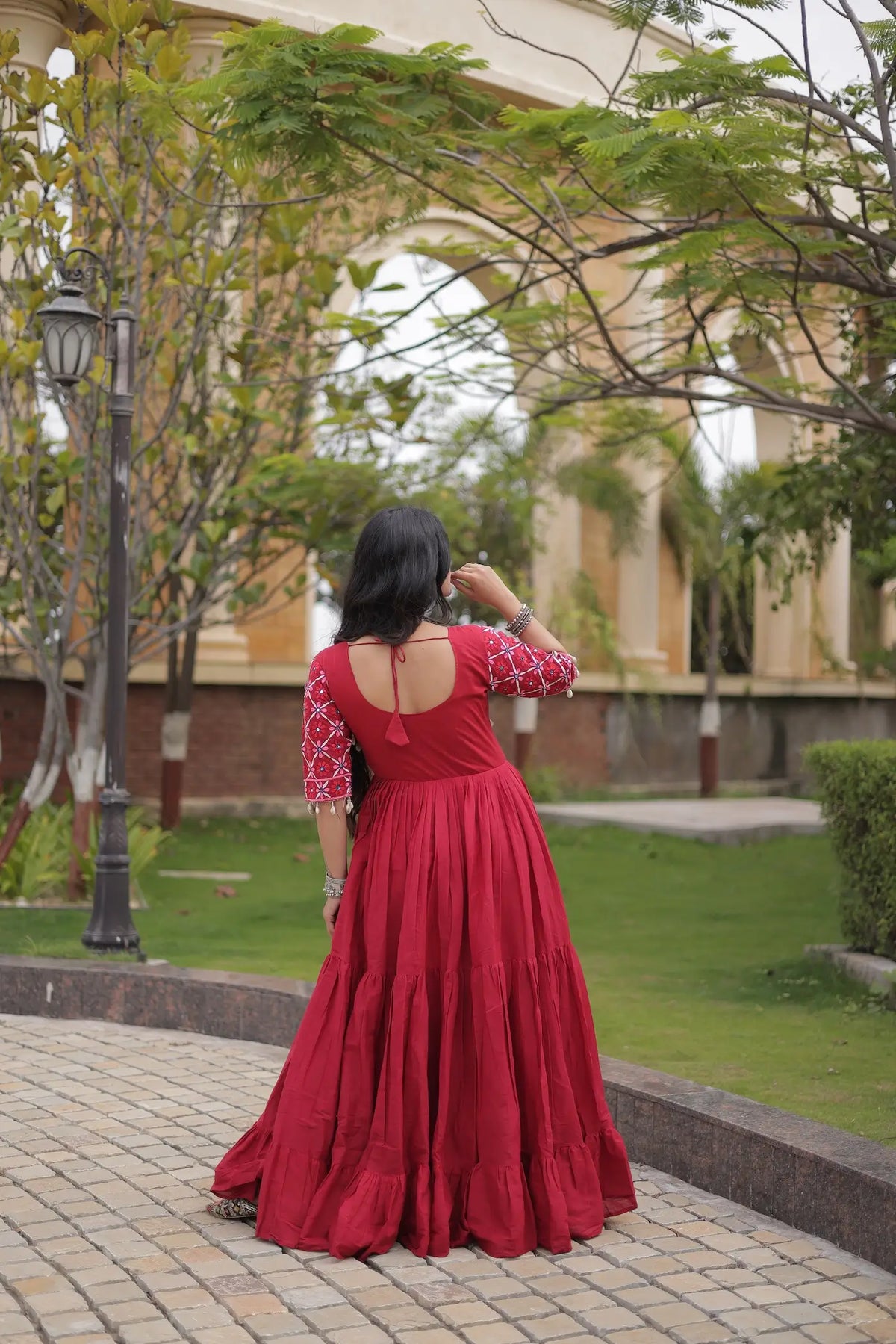 Maroon Embroidery Work Navratri Gown