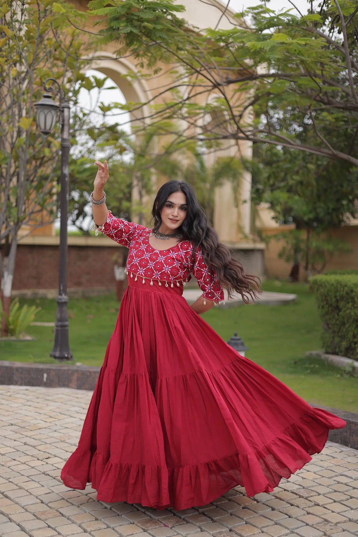 Maroon Embroidery Work Navratri Gown