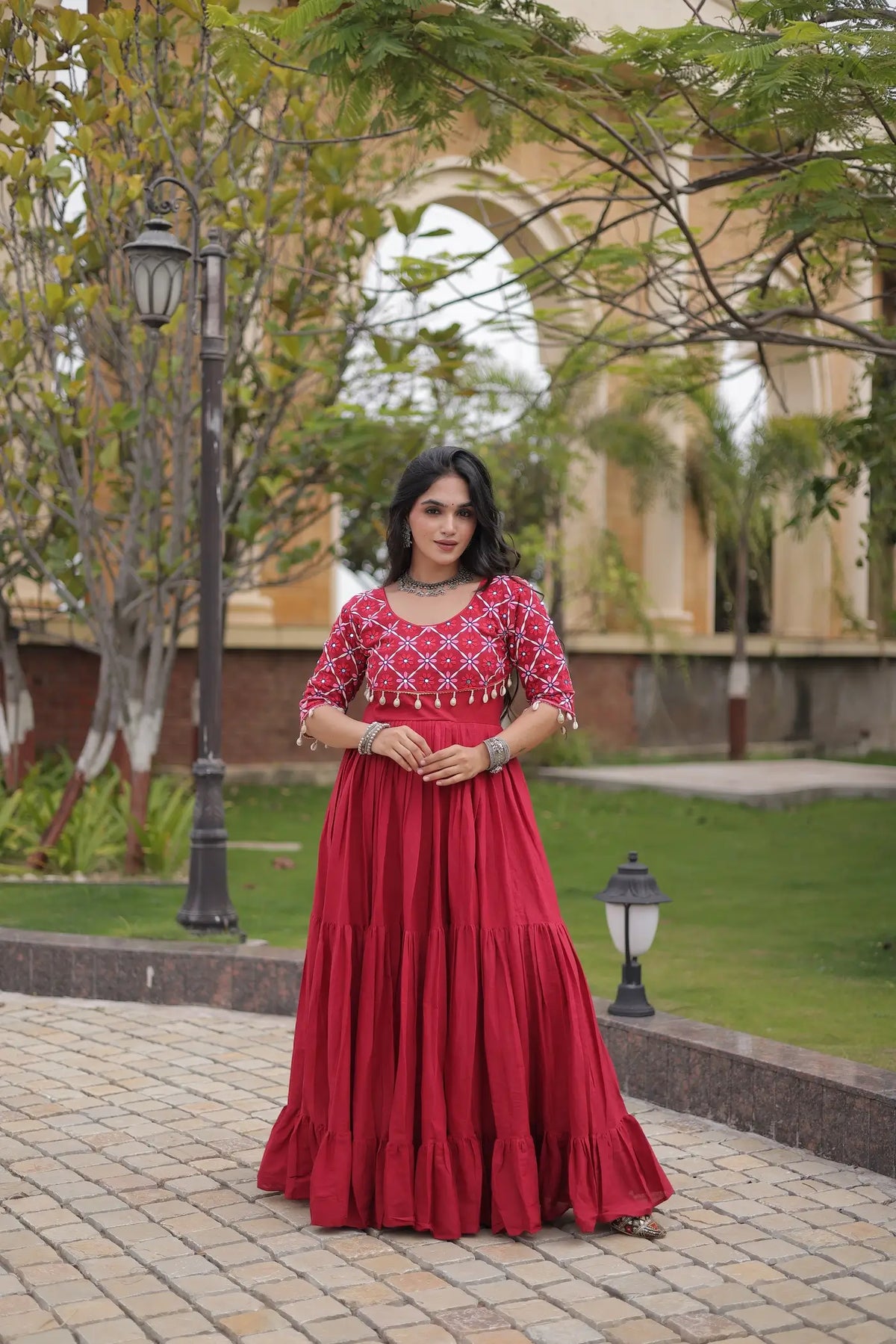 Maroon Embroidery Work Navratri Gown