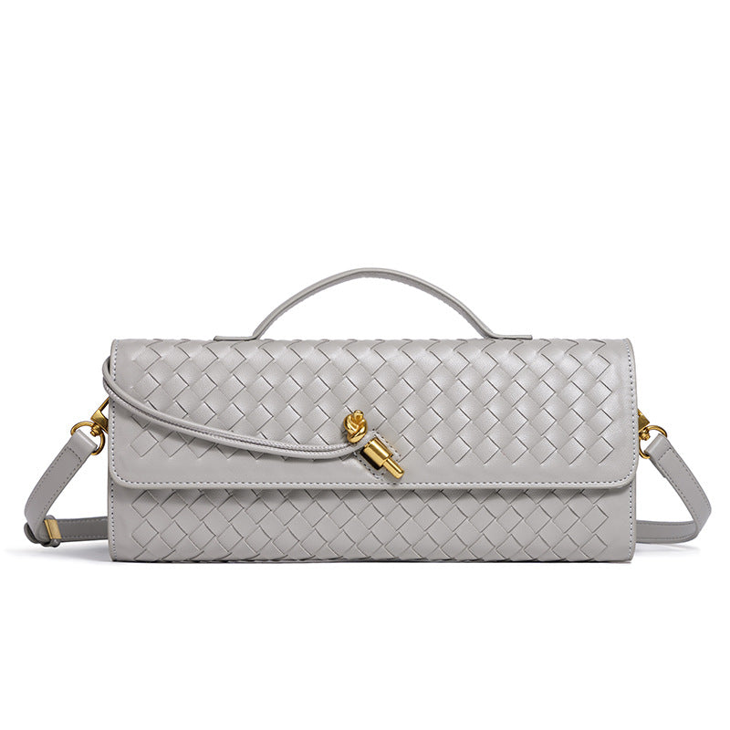 Women's Celestial Baguette Clutch - Kiss-Lock Woven Minaudière with Chain Strap