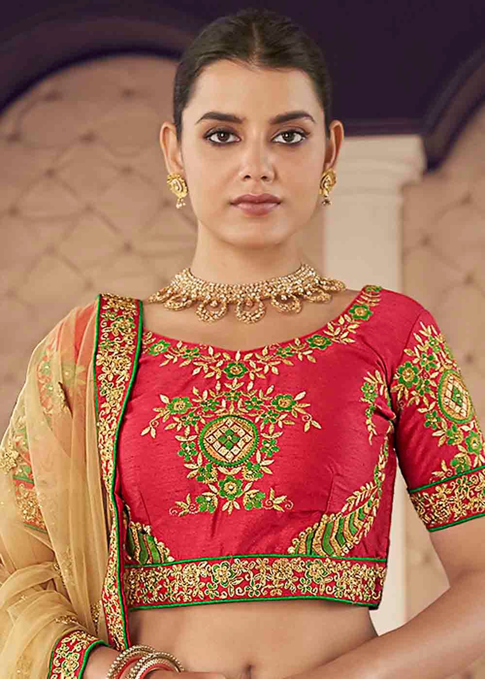 Emerald Green Silk Lehenga Choli with Thread & Zari work | Ready To Wear - qivii