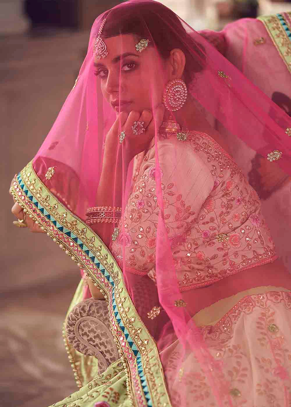 Shades Of Green Art Silk Lehenga Choli with Thread & Zari work | Ready To Wear - qivii