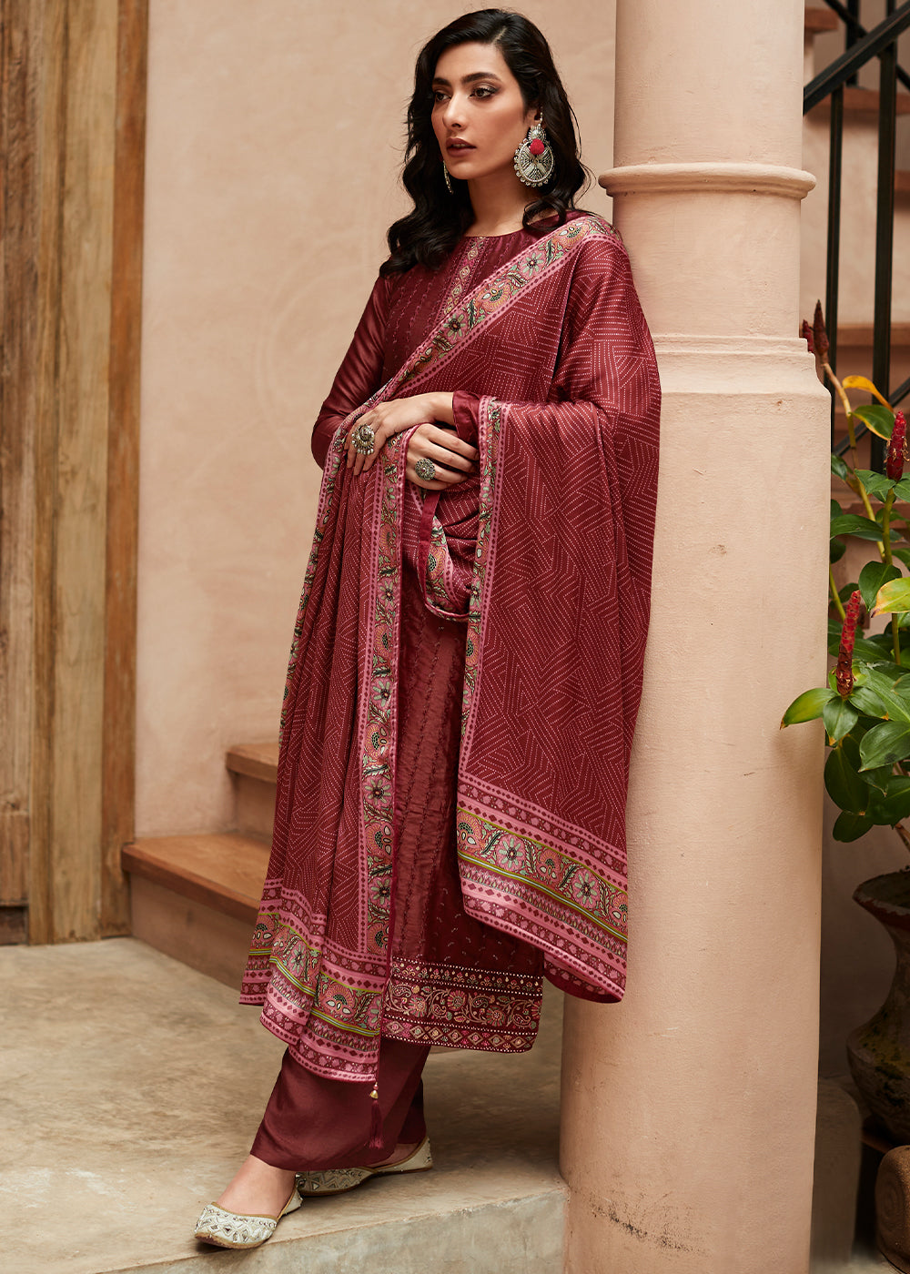 Sienna Brown Digital Printed Designer Silk Suit - qivii