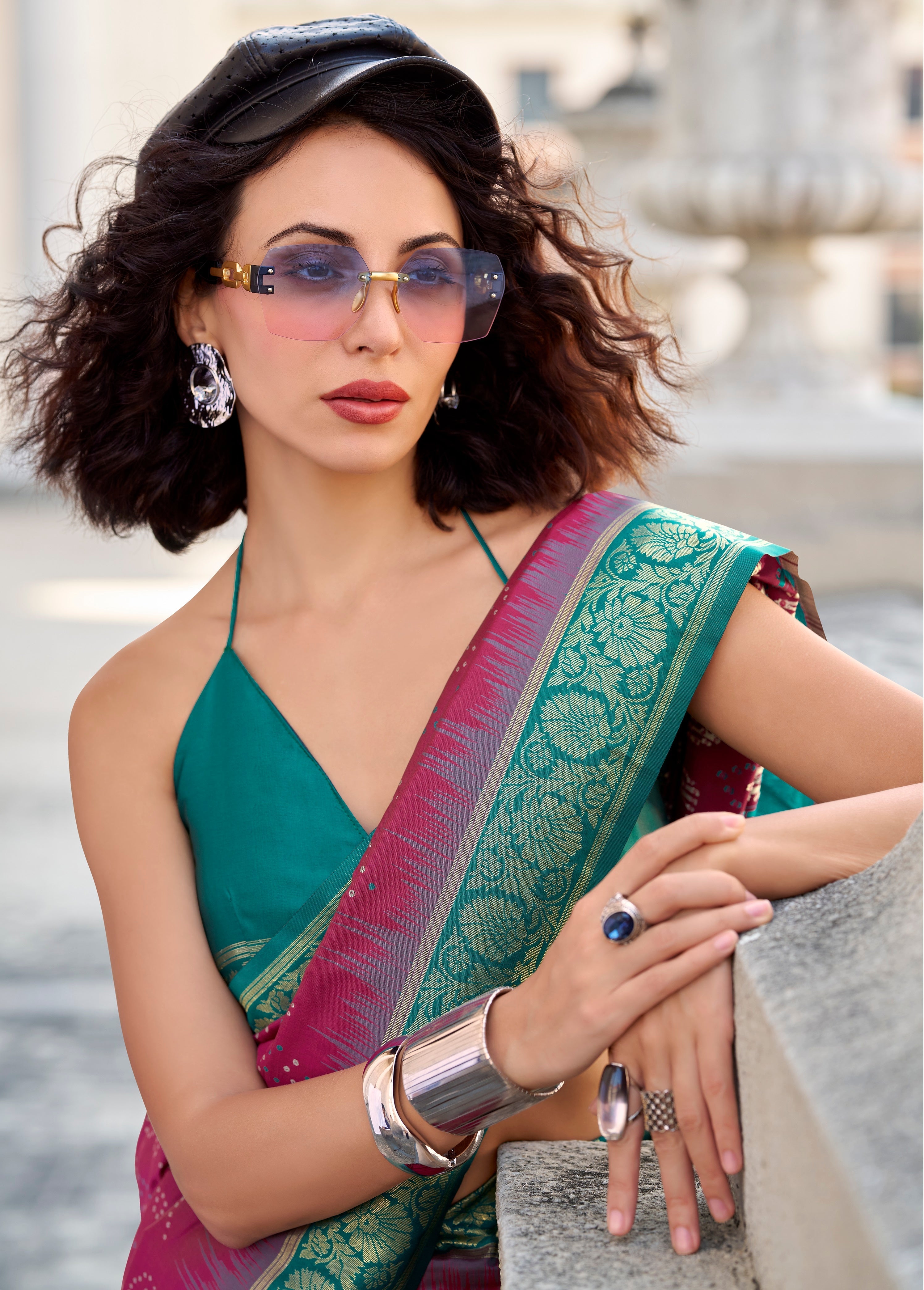 Pink Soft Silk Ikkat Design Bandhani With Weaving Beautiful Border Saree - qivii