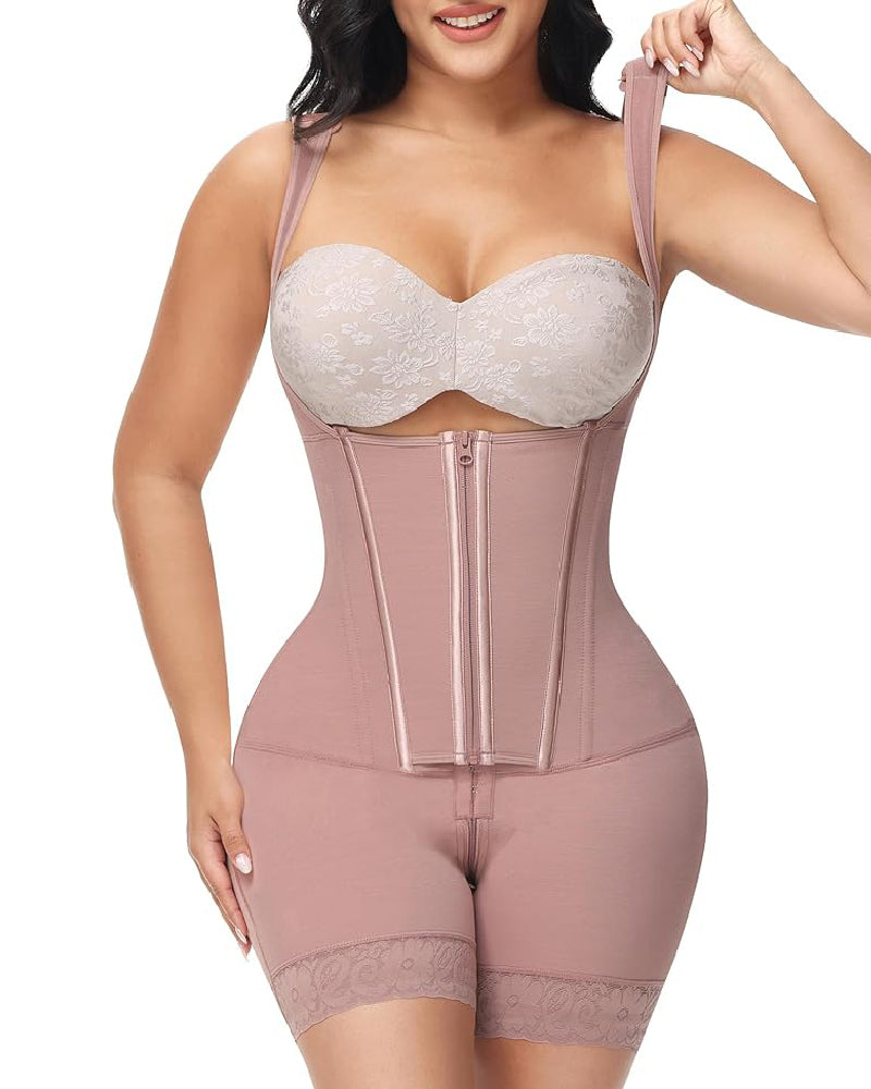 Shapshe® High compression Front Zipper Mid Thigh Shapewear - By Qivii