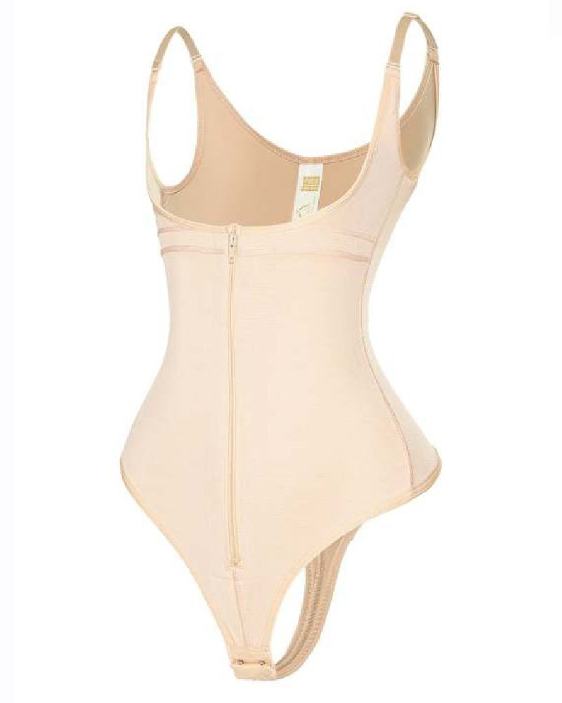 Women's Sexy Tummy Control Open Bust Body Shaper Zipper Plus Size Thong Shapewear - By Qivii
