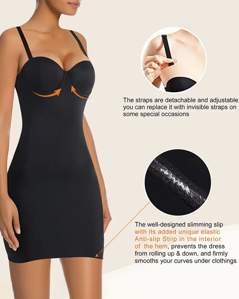 Smooth Full Slip Strapless Tummy Control Bodycon Shapewear Dresses With Built In Bra - By Qivii