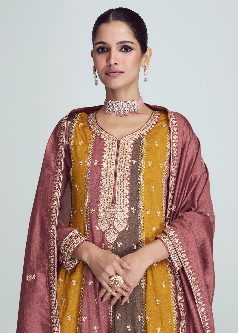 Multicolored Embroidered Silk Salwar Suit - qivii