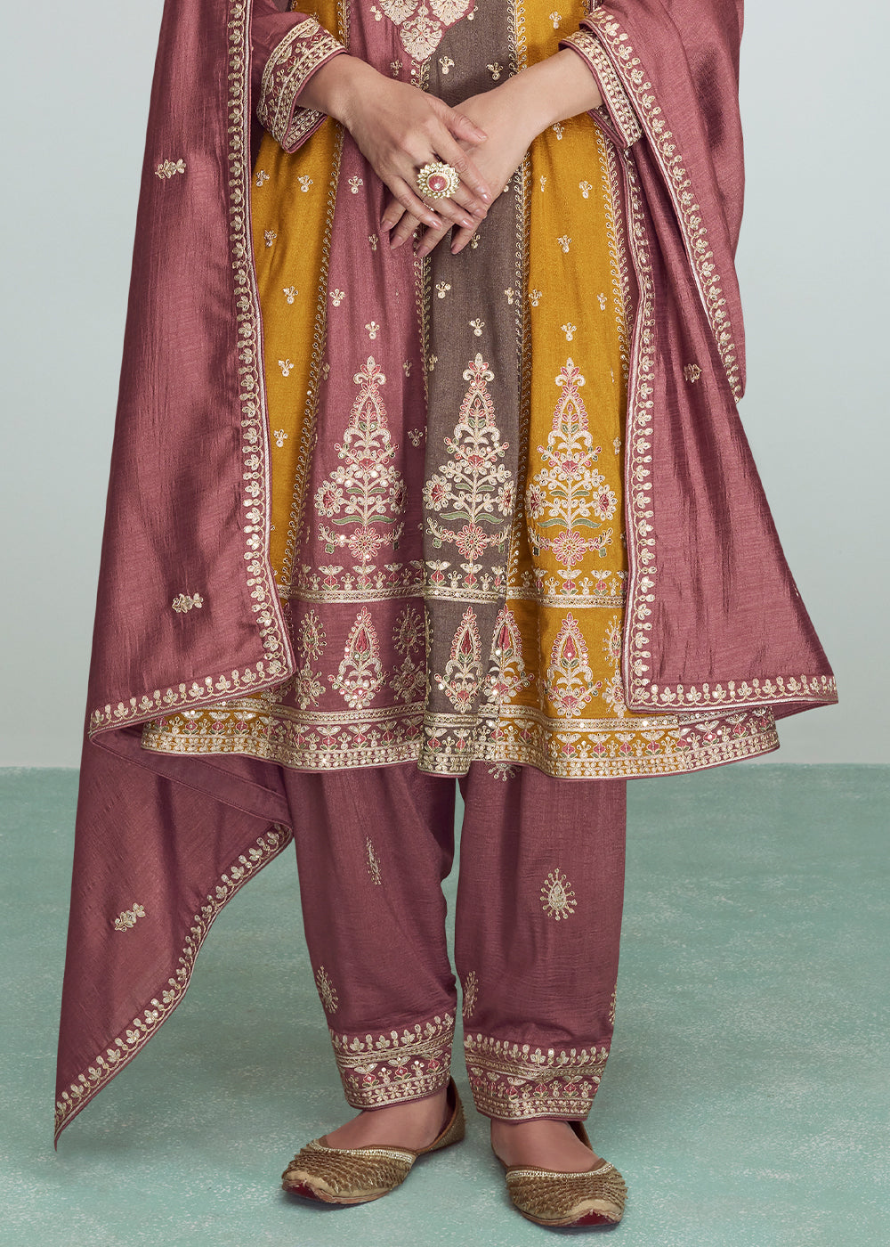 Multicolored Embroidered Silk Salwar Suit - qivii