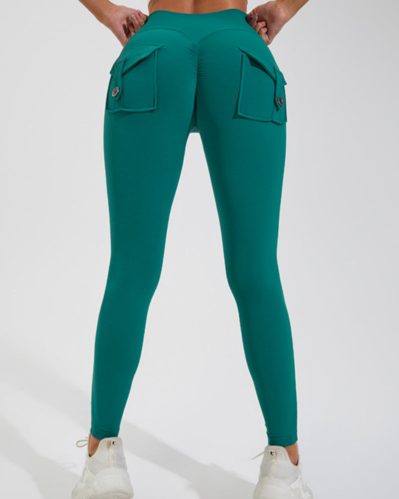 Peach Hip Fitness Leggings with Cargo Pockets - By Qivii