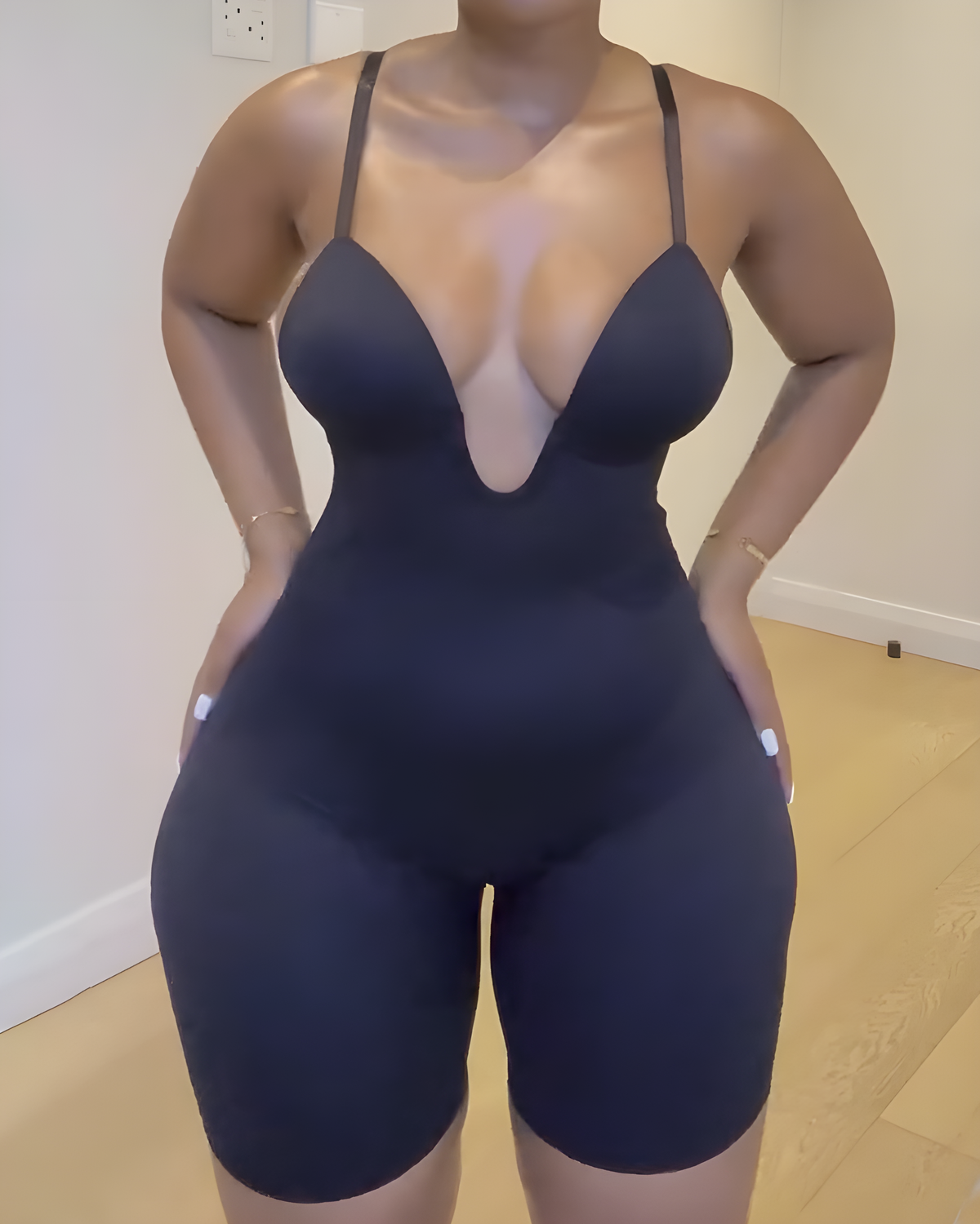 Shapshe® Deep V Neck Low Back Built In Bra Shapewear Bodysuit